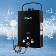 DEVANTi Portable Gas Water Heater Hot Shower Camping LPG Outdoor Instant 4WD Black