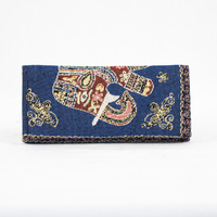 Embroidered Elephant Design Navy Blue Wallet Purse