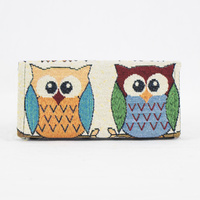 Double Owl Solid Stitch Wallet Purse Horizontal Design