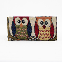 Double Owl Multi Stitch Wallet Purse Horizontal Design