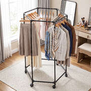 Clothes Rack Airer Rail Coat Stand Wheels 6 Rods
