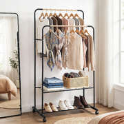 Clothes Rack Double Rod Airer Rail Coat Stand Hanger Storage Shelf