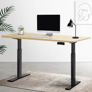 Stylish Workstation Black Oak Electric Height Adjustable Sit-Stand Desk