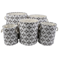 Printed Fabric Baskets Set of 5 InDiametern Black