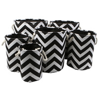 Printed Fabric Baskets Set of 6 Zig Zag Black