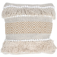 Diwali Square Filled Cotton and Jute Throw Cushion With Fringe 45x45cm
