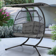 Outdoor Furniture Lounge Hanging Swing Chair Egg Hammock Stand Rattan Wicker Grey