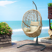 Yellow Wicker Egg Hammock with Stand Outdoor Seat