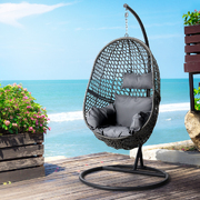 Black Wicker Egg Hammock with Stand Outdoor Seat