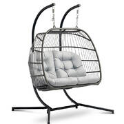 Outdoor Furniture Hanging Swing Chair Egg Hammock Pod Wicker 2 Person Grey