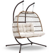 Outdoor Furniture Hanging Swing Chair Stand Egg Hammock Rattan Wicker Latte