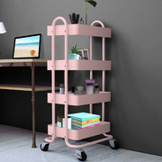 4 Tiers Kitchen Trolley Cart Steel Storage Rack Shelf Organiser Pink