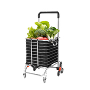 Foldable shopping cart trolley black 40l w/wheel