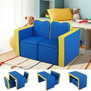 Kids Sofa Armchair Children Table Chair Couch PU Padded Blue Storage Space