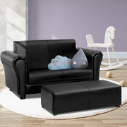 Kids Sofa Armchair Footstool Set Children Lounge Chair Couch Double Black
