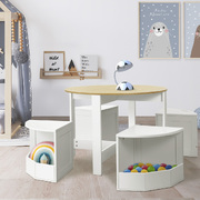 5 Pcs Kids Table And Chairs Set Storage Chair Wooden Play Study Desk Sets