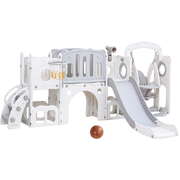 Kids Slide and Swing Set With Basketball Hoop and Football Outdoor Toy 132cm Grey