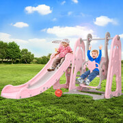 Kids Slide Swing Outdoor Playground Basketball Hoop Playset Indoor Pink