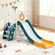 Kids Slide Set Outdoor Playground Toy with Basketball Hoop, Telescope & Storage