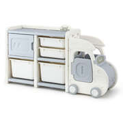 Car-Shaped Toy Storage Organizer With 4 Bins And Cabinet For Kids Bedroom Playroom