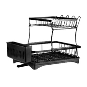 TOQUE Detachable Dish Drying Rack Cutlery Organizer Drainer Board 2 Tier Black