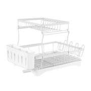 TOQUE Detachable Dish Drying Rack Cutlery Organizer Drainer Board 2 Tier White