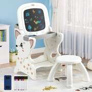 Kids Table and Chair Set 2 in 1 Easel Desk Stool w/ LCD Writing Tablet