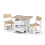Kids Wooden Table and 2 Chairs Set with Storage Drawers Toddler Activity Table