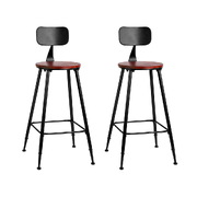 2x Artiss Vintage Bar Stools ALEX Retro Pine Wood Metal Frame