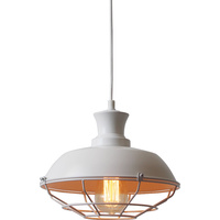 Matt White Metal Pendant Lamp Cage Industrial