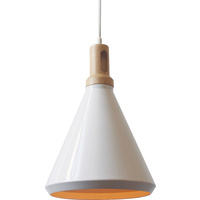 Aluminium Wood Pendant Lamp Conical 27 x 40cm White