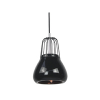 Pendant Light Black Metal Wire and Black Porcelain 18 x 145cm