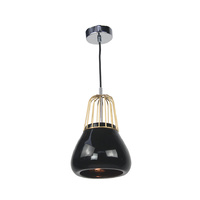 Pendant Light Brass Metal Wire and Black Porcelain 18 x 145cm
