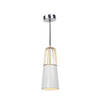 Pendant Light Brass Metal Wire and White Porcelain 11 x 145cm
