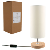 Table Lamp Wood Base Round Cream Shade 12.5 x 12.5 x 32.5cm