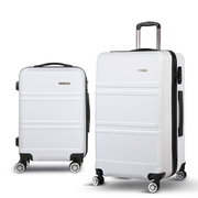 2pc Luggage Trolley Set Suitcase Travel TSA Carry On Hard Case Lightweight White