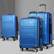 3pc Luggage Trolley Set Suitcase Travel TSA Hard Case Blue