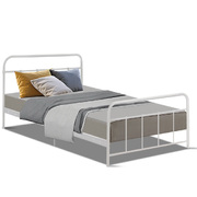 Bed Frame SINGLE Size Metal Bed Mattress Base Platform Foundation White LEO