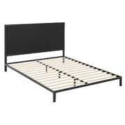 Queen Size Metal Bed Frame with Charcoal Fabric Headboard