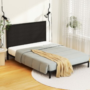 Queen Size Metal Bed Frame with Charcoal Fabric Headboard