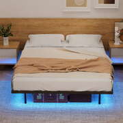 Double Bed Frame,Floating Metal Bed Frame with Smart LED Lights