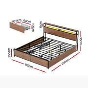 Metal King Bed Frame with 2-Tier Storage Headboard and 4 Drawers