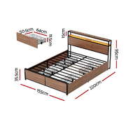 Metal Queen Bed Frame with 2-Tier Headboard Storage and 4 Drawers