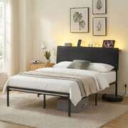 Queen Bed Frame LED RGB Charging Station Metal | EXTG