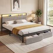 King Bed Frame LED USB Charging 2 Drawers | EXTG