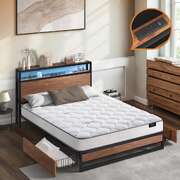 Double Bed Frame LED Storage Drawers USB Mattress | EXTG