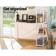 Metal Desk with Shelves - White with Oak Top