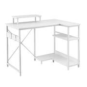 L-Shaped Computer Desk Home Office Study Table With Open Shelves White 100cm