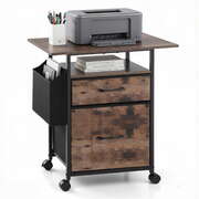 2 Fabric Drawer File Cabinet Printer Stand Rolling File Cabinet with Side Bag