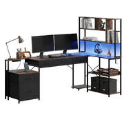 L-Shaped Gaming Desk 200cm LED RGB Power Outlets | EXTG